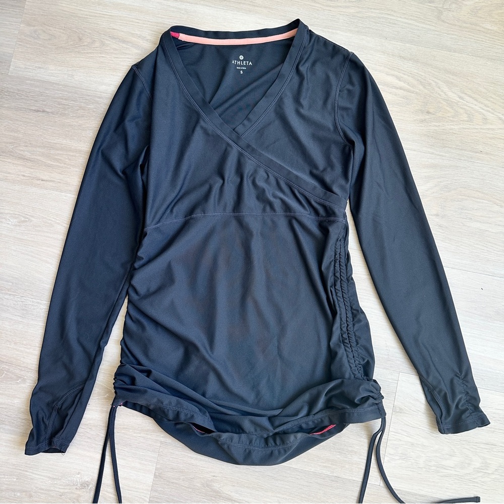 Athleta Black Wrap-Style Long Sleeve Top size small